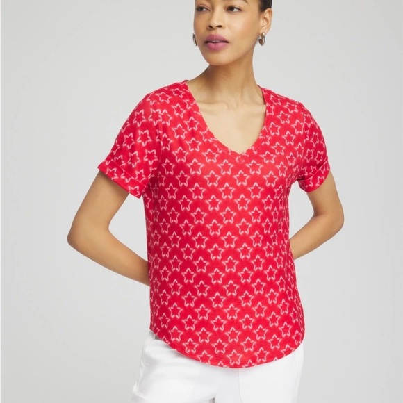 Chico's Tops - Chico's Zenery Woman's Plus-Size Shibori Red Star V-Neck Tee Shirt Sz XXL